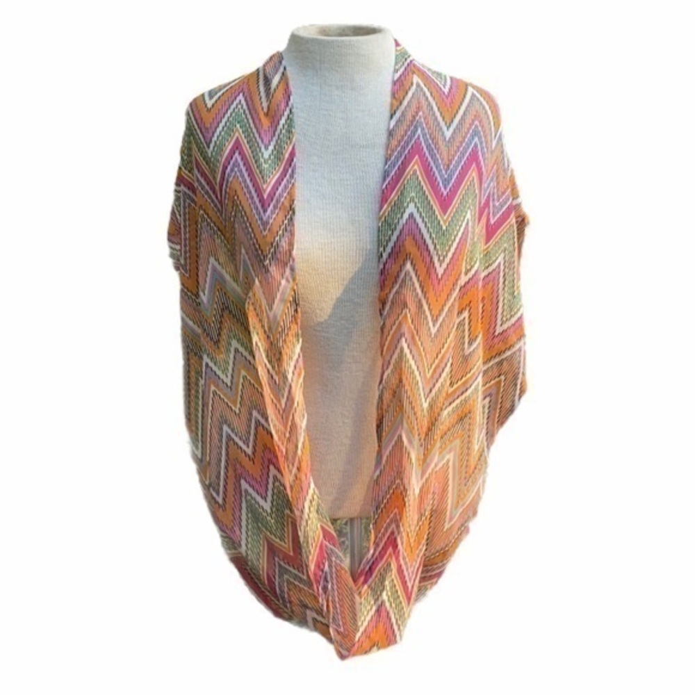 Chevron print infinity scarf sheer 100% polyester one size orange/pink